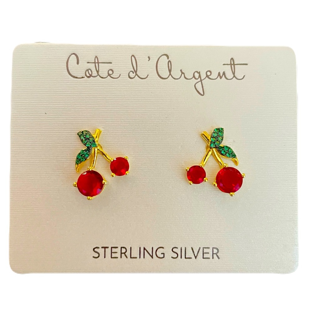 Cote D Argent- Cherry Earrings in Red and Green